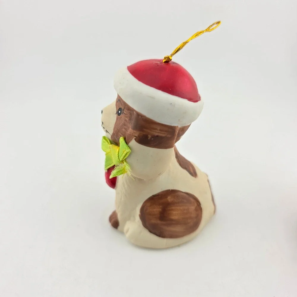 Giftco Cat‎ Gift Box Puppy Santa Hat 1986 Porcelain Bell Christmas Ornaments VTG